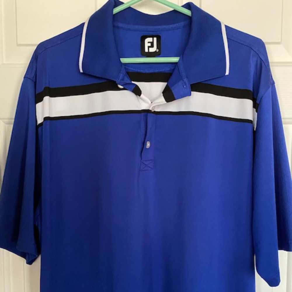 FootJoy bright blue golf shirt with stripe